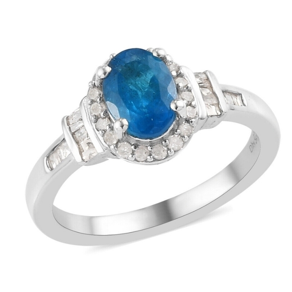 Genuine Neon Apatite & Diamond Ring Platinum over Sterling Silver Sz 10! ✨️ - Picture 6 of 11